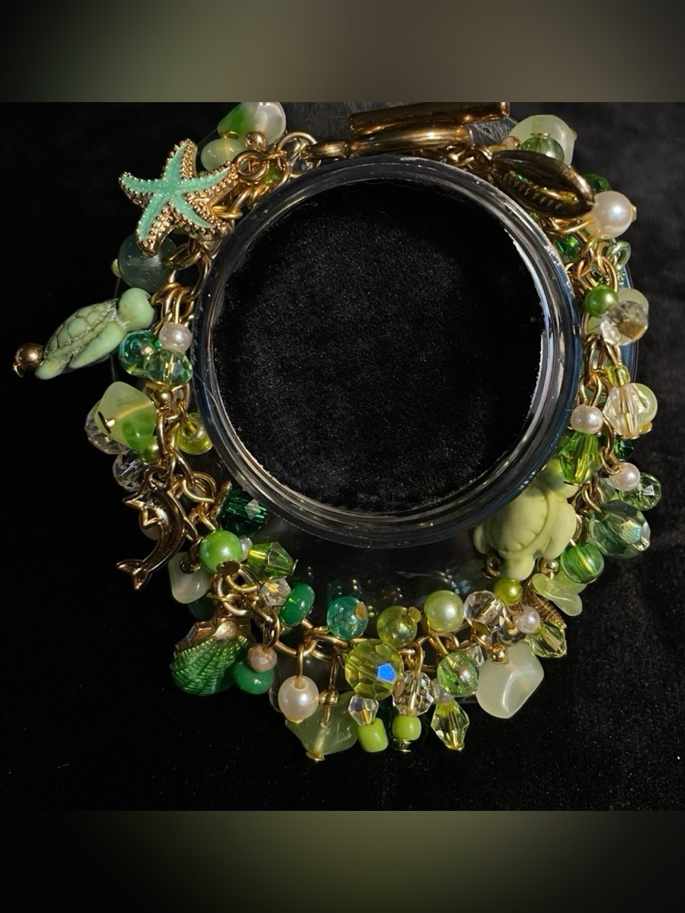 Green Ocean Themed Gold Link Charm Bracelet